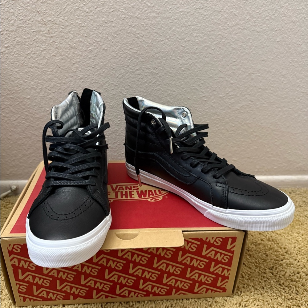 Vans Black and Hologram High-Top Sneakers with White Sole